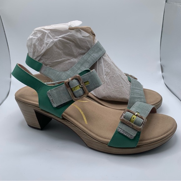 NWB NAOT Women's Intact Sandal Size 42 US 11 Jade Teal/Lime Silver heels 2466 - Picture 3 of 13